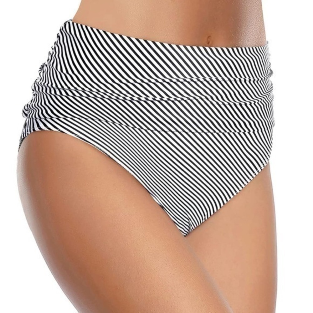 TEMP ME High Waisted Bikini Bottom Tummy Control Ruched Bathing Suit Swim Bottom